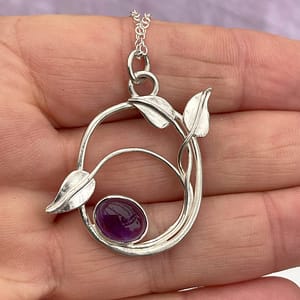 Handmade Amethyst leaf necklace.